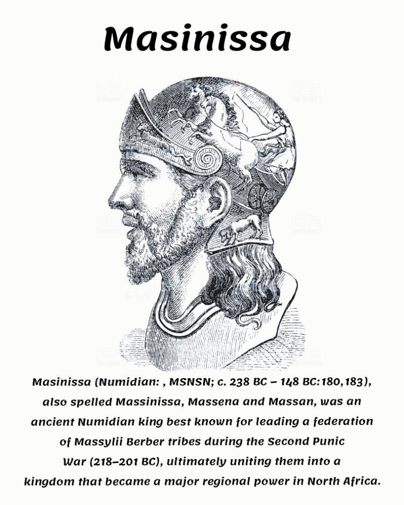 Ancient engraving of King Massinissa founder of the Numidia Kingdom.